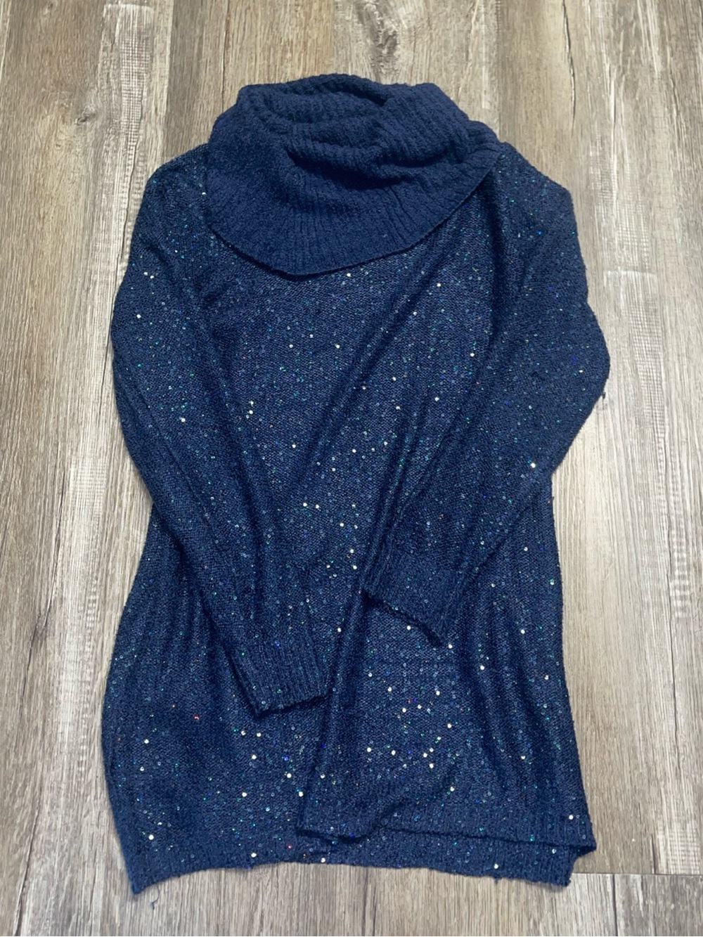 Soft Surroundings Women's M Blue Sequin Turtleneck Pullover Sweater